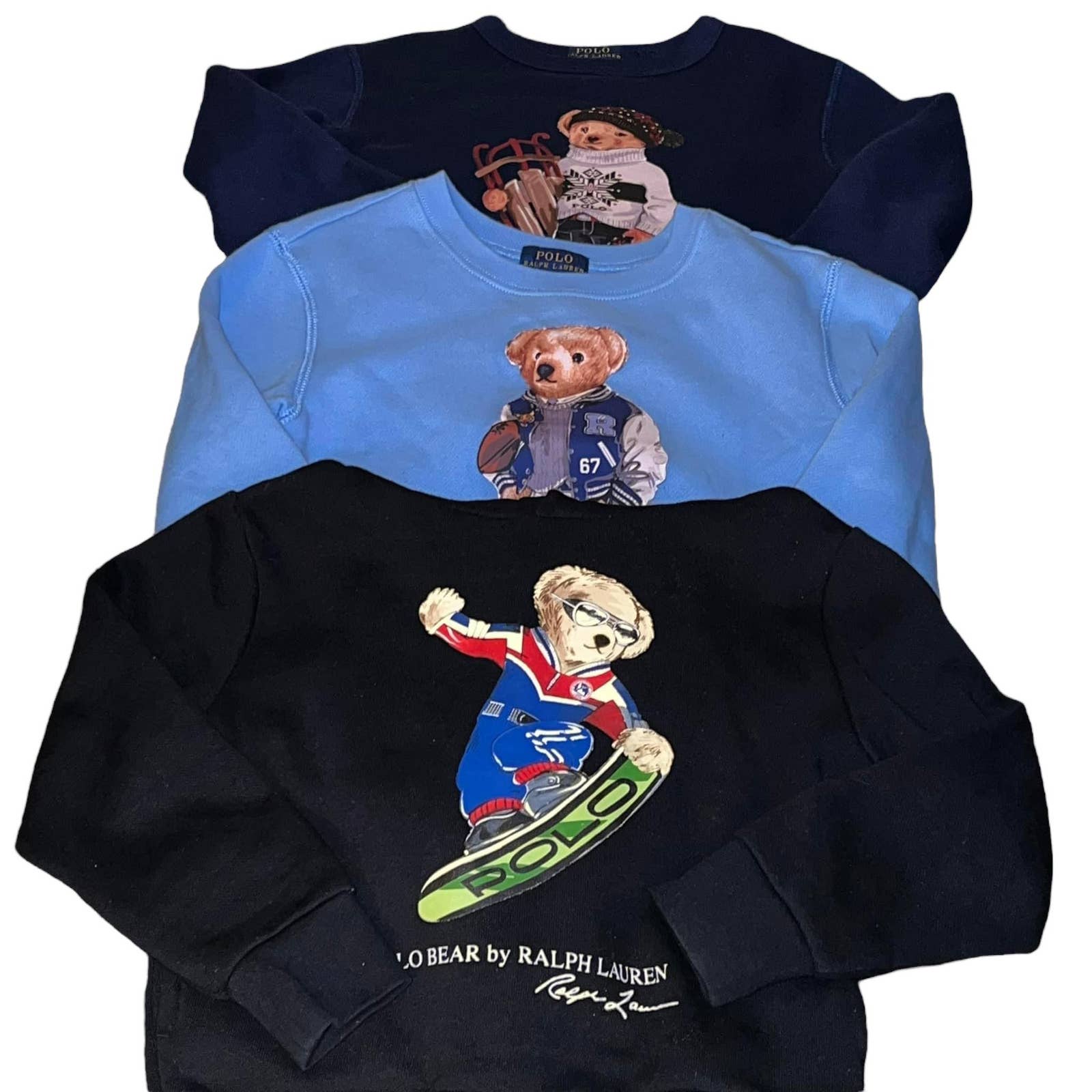 Lot Of 3 Polo Ralph Lauren Bear Blue Black Sweatshirts Toddler Size 5